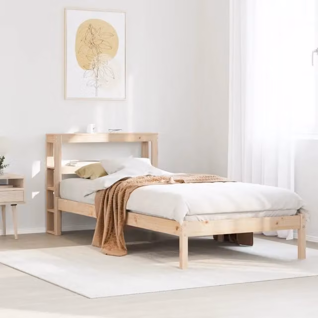 Letto in legno massello di pino Design Mania stile rustico color beige L/P/H: 190 x 75 x 82 cm