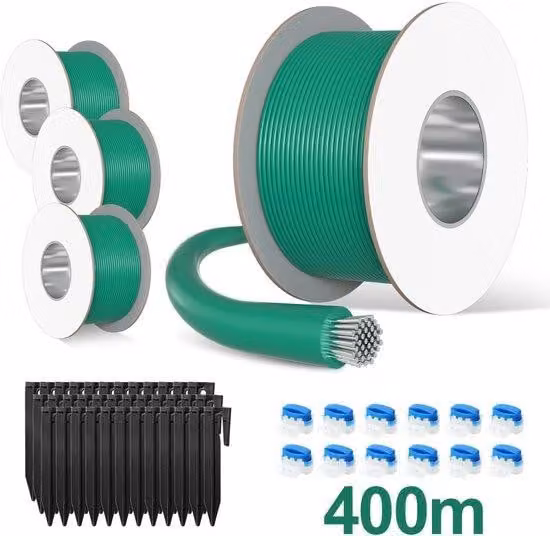 Filo perimetrale da 400 metri per robot da giardino, con 1400 connettori + 48 connettori per cavi, specifici per robot da giardino