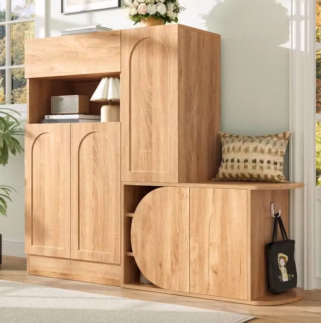 Mobile portascarpe con panca, 130 x 35 x 110,5 cm, naturale, ampio spazio