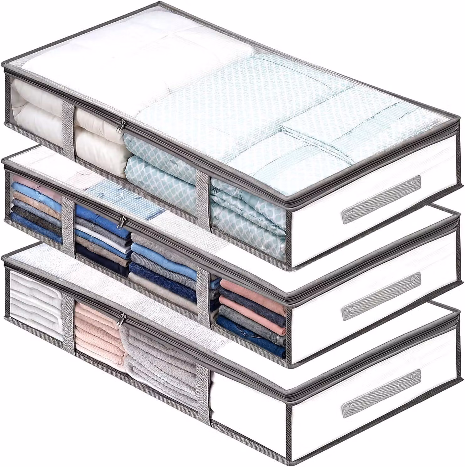 Contenitori trasparenti in PVC per riporre sotto il letto, confezione da 3, dimensioni 100 x 50 x 18 cm, ideali per abbigliamento