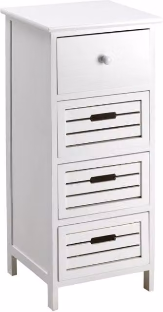 Mobiletto soggiorno Slome con 4 cassetti in legno di paulownia bianco L: 35 cm, P: 30 cm, H: 81 cm
