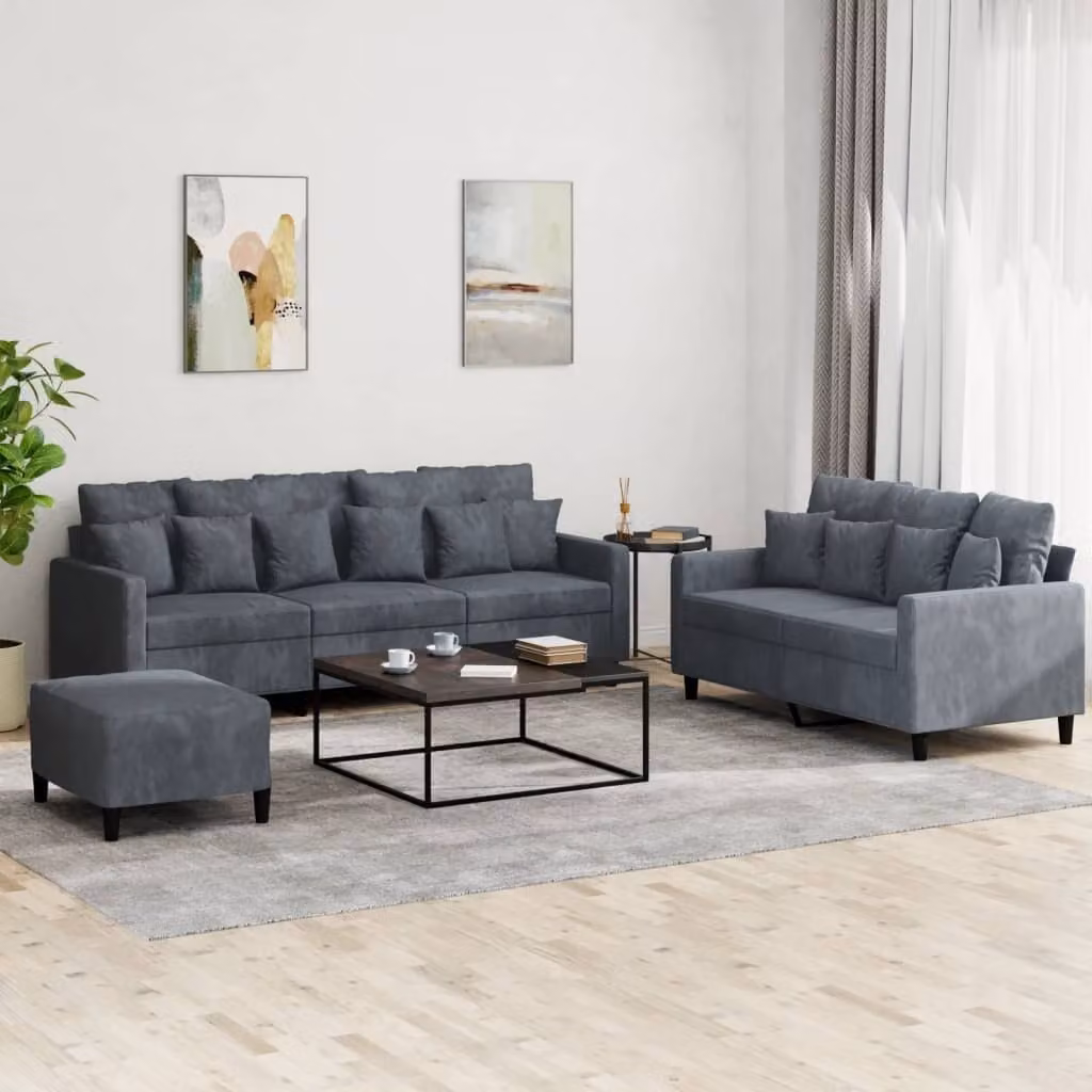 Maison Exclusive - Set divano a 3 pezzi con cuscini in velluto grigio scuro