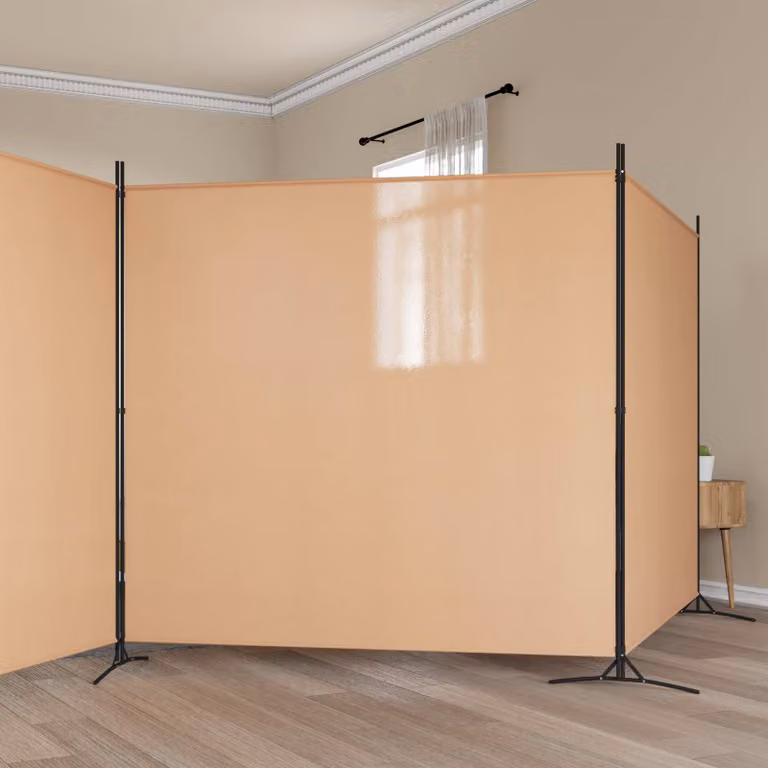Paravento a 4 Pannelli vidaXL Beige in Tessuto e Metallo L: 69 cm x 4 Pannelli, H: 180 cm
