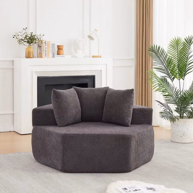 Poltrona singola modulare Minimal in tessuto chenille grigio stile moderno