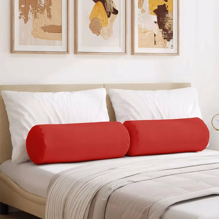 Set di 2 cuscini a rullo vidaXL in tessuto rosso, lavabili e con rivestimento rimovibile, Ø 25 x 70 cm