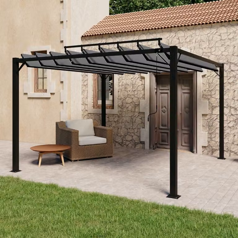 Il gazebo Living Store con tetto a doghe 3x3 m in tessuto antracite e alluminio
