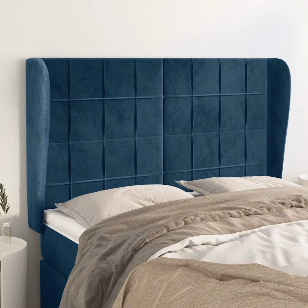 Testata del letto ad orecchio in velluto blu scuro L: 147 cm, P: 23 cm, H: 118-128 cm – 2