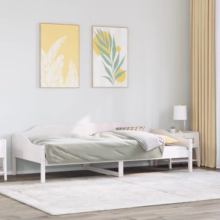 vidaXL Giroletto in legno massello di pino bianco con doghe piatte L/P/H: 200 x 80 cm