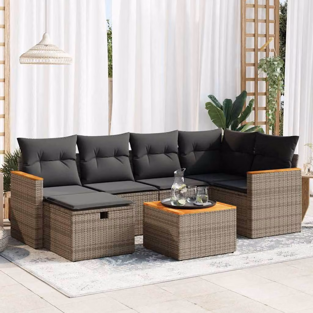 Maison Exclusive - Set da giardino 7 pezzi con cuscini in polyrattan grigio