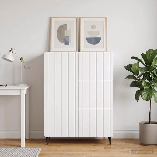 Credenza moderna vidaXL in legno MDF e metallo, Bianco opaco, L 66 x P 34,5 x H 91,5 cm