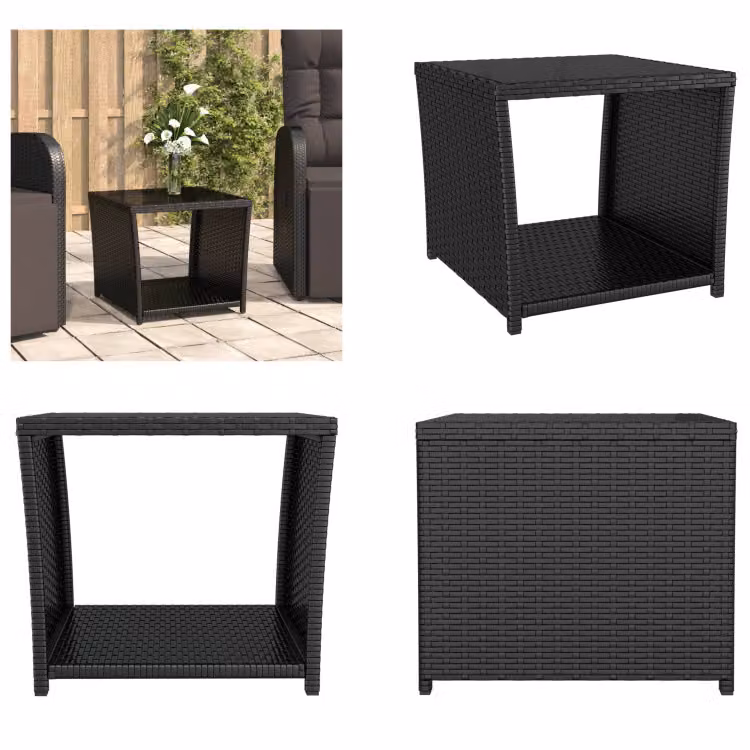 vidaXL Tavolino con piano in vetro in poly rattan nero e vetro temperato - Tavolino - Tavolini - Tavolino da tè - Mobili da giardino