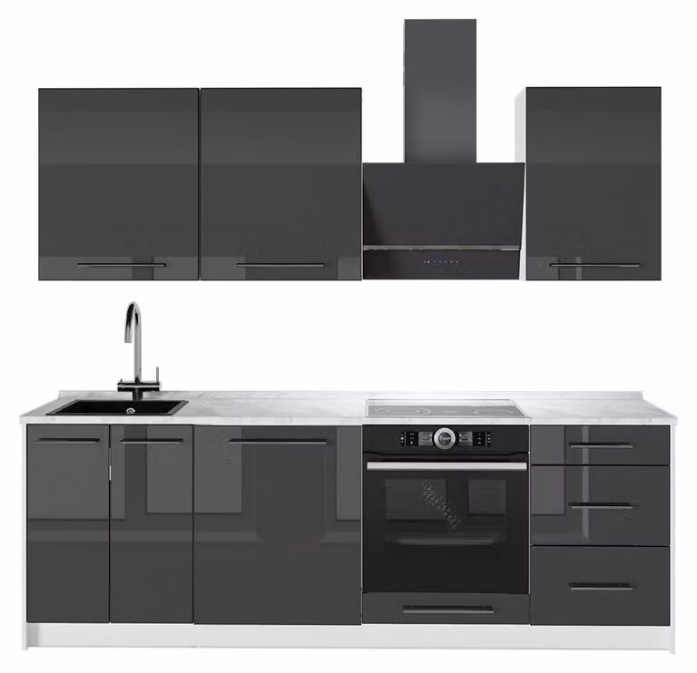 Cucina componibile Vicco Fame-Line Antracite lucido/Bianco 230 cm, PL Marmo, Model 64011