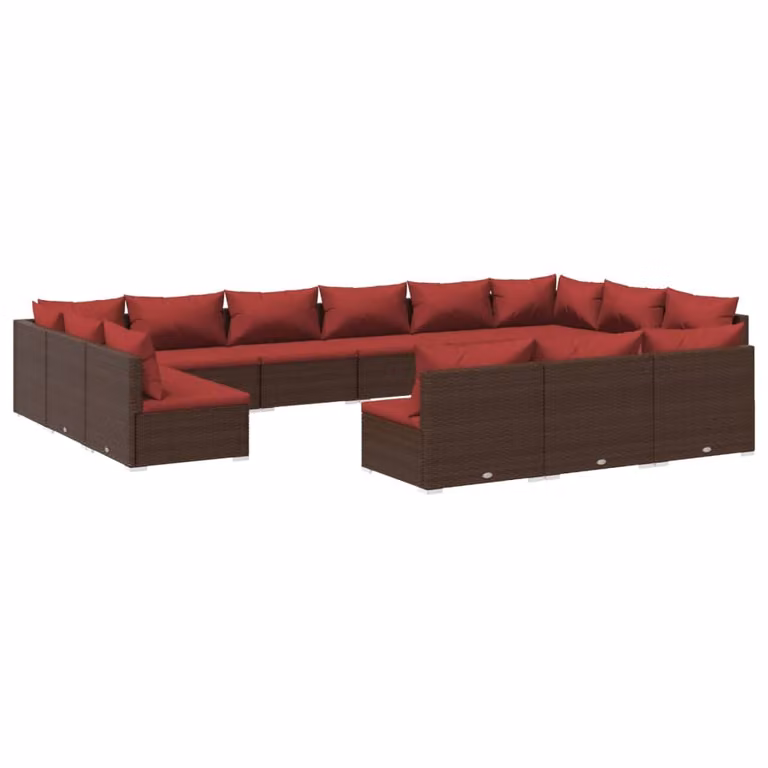Set Divani da Giardino 13 pz con Cuscini in Polyrattan Marrone