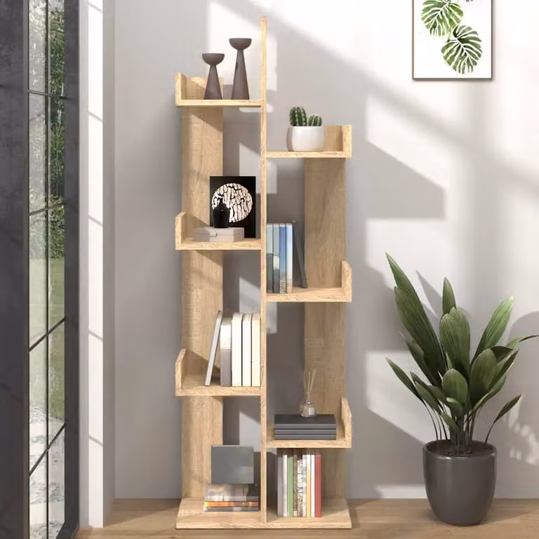 Libreria moderna vidaXL in legno multistrato e MDF color rovere sonoma, L: 48 cm, P: 25,5 cm, H: 140 cm