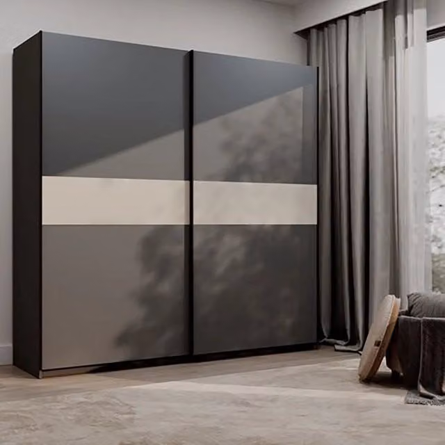 Armadio Camera da Letto Nalika, Guardaroba 2 Ante 2 Ripiani, 200x204h cm Nero Antracite