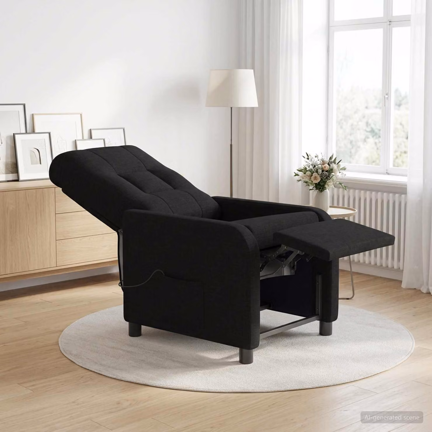 Poltrona Relax Recliner vidaXL in Tessuto Nero con Struttura Mix e Design Moderno