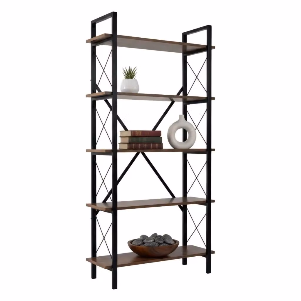 Libreria Suriel DMORA moderna in legno e metallo, colore Noce e Nero, L 90 cm x P 34 cm x H 180 cm – 2