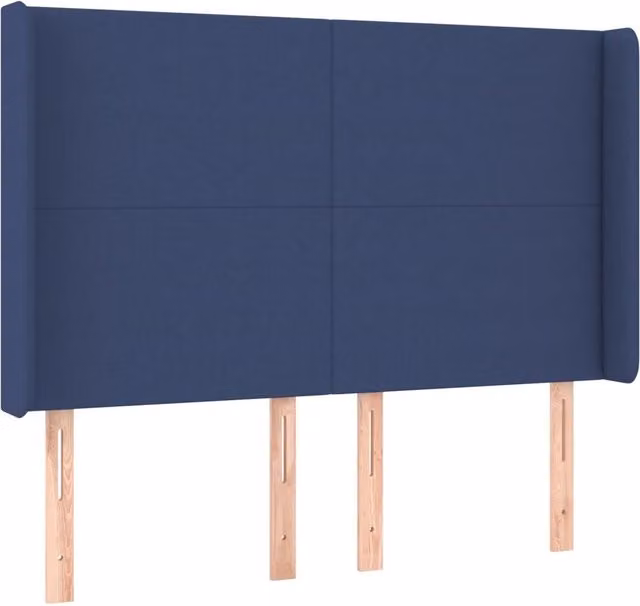Testata ad orecchio in tessuto blu con struttura in legno di larice L: 147 cm, P: 16 cm, H: 118/128 cm – 1