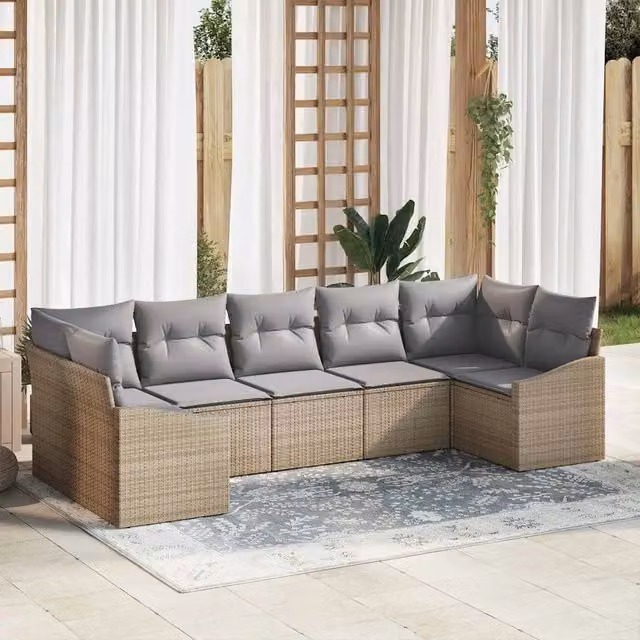 Set di divani 7 pz Beige polyrattan 3346870