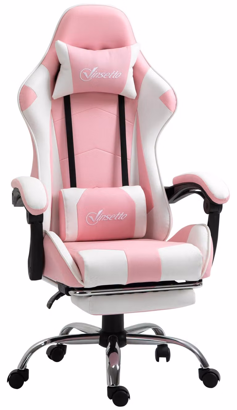 Sedia da gaming – Sedia da ufficio – Ergonomica – Regolabile in altezza – Rivestita in ecopelle con finiture rosa e bianco