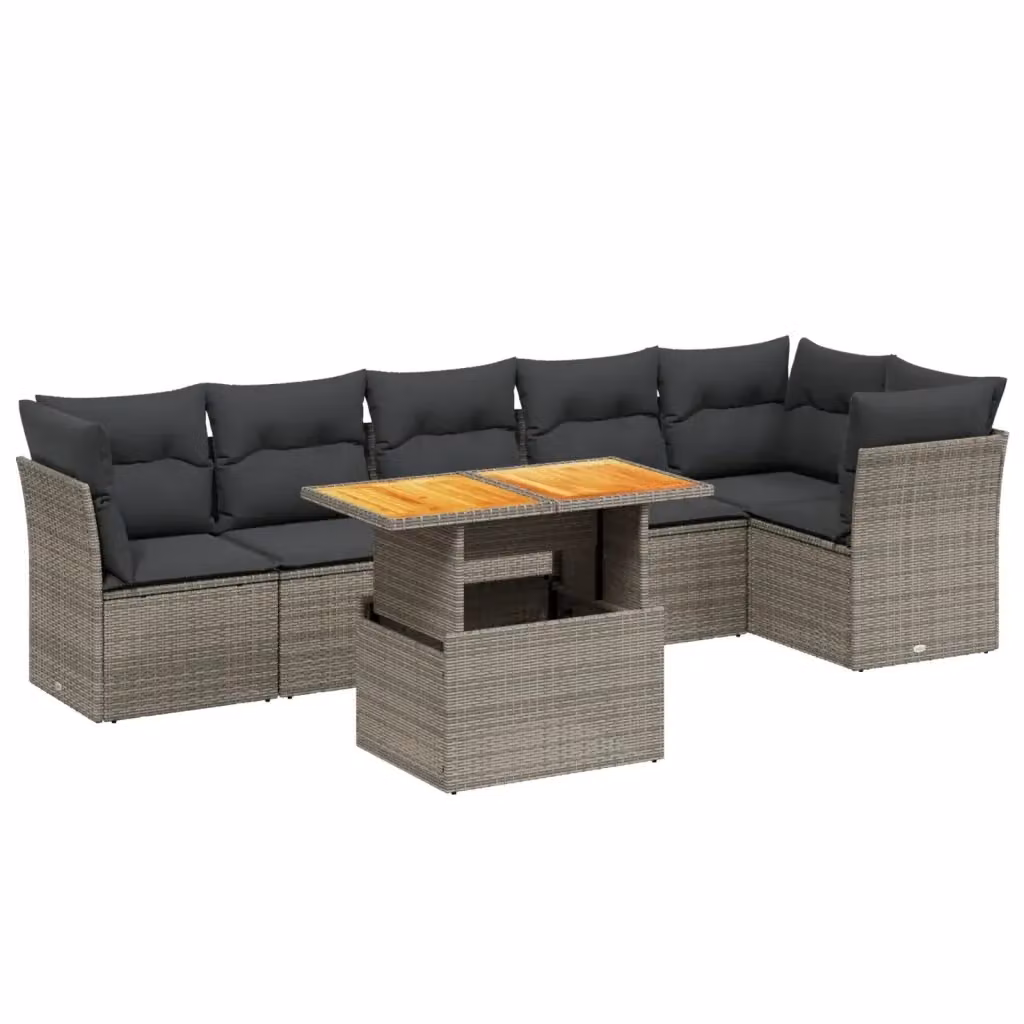 vidaXL Set Divani da Giardino 7 pz in Polyrattan Grigio con Cuscini e Tavolino – 2