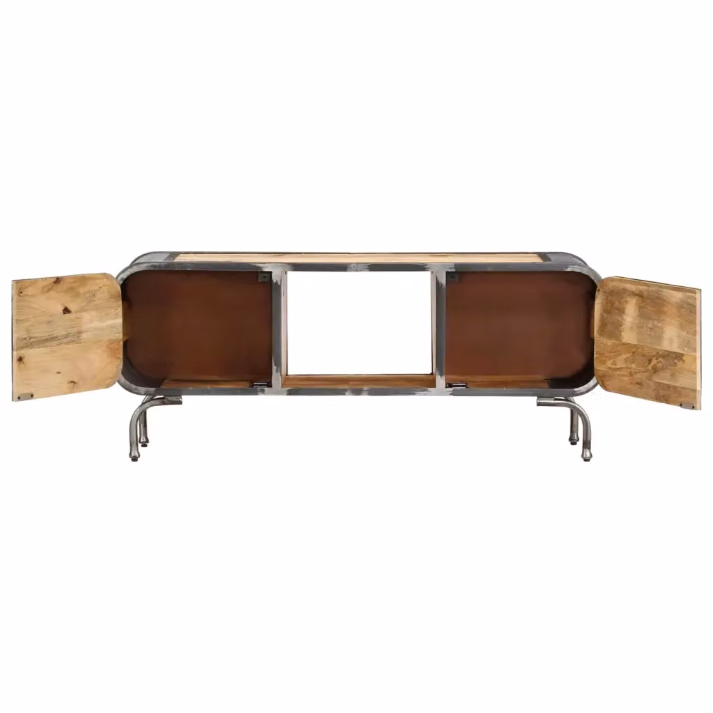 Mobile Porta TV Credenza in Legno di Mango e Metallo Stile Industrial Marrone L: 110 cm, P: 30 cm, H: 42 cm – 2