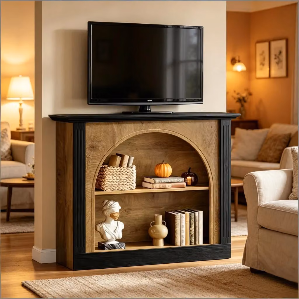 Consolle Mid-Century Modern REDOM in Legno Nero con Bordo Naturale L: 110 cm, P: 30 cm – 2