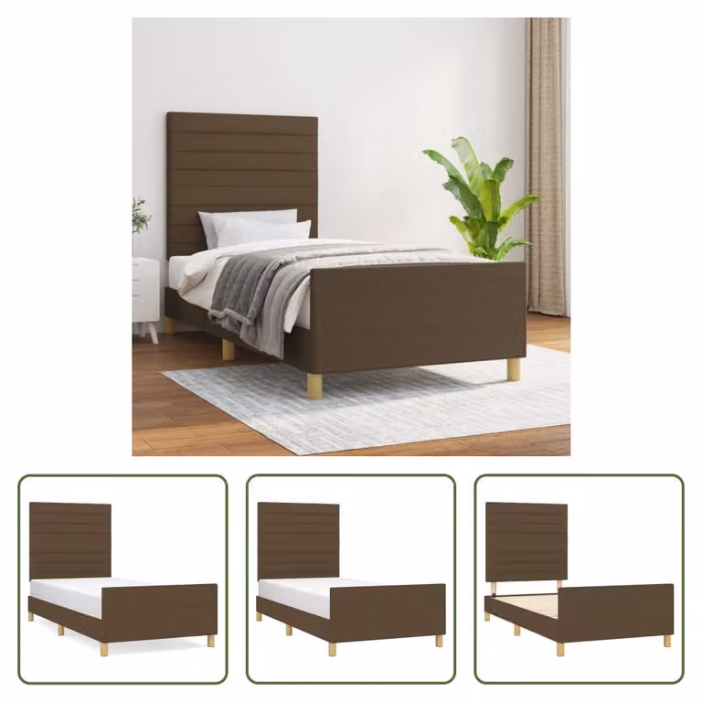The Living Store Struttura letto con testiera in tessuto marrone scuro 90x190 cm