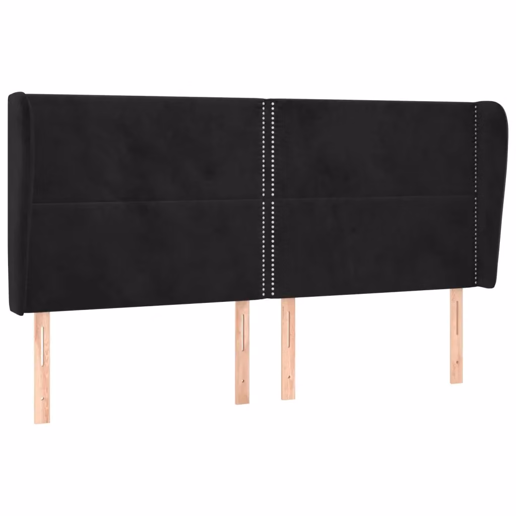 Testiera ad orecchio vidaXL in velluto nero con struttura in legno, L: 203 cm, P: 23 cm, H: 118-128 cm – 2
