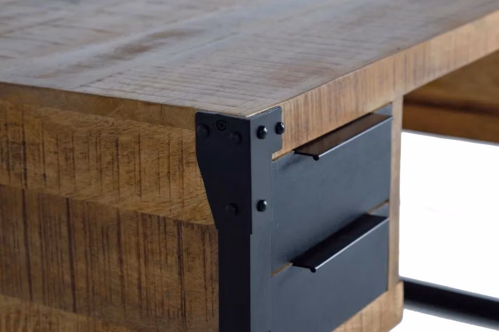 Scrivania in legno di mango e metallo stile industrial marrone Giner y Colomer L: 135 cm, P: 76 cm, H: 6 cm – 2
