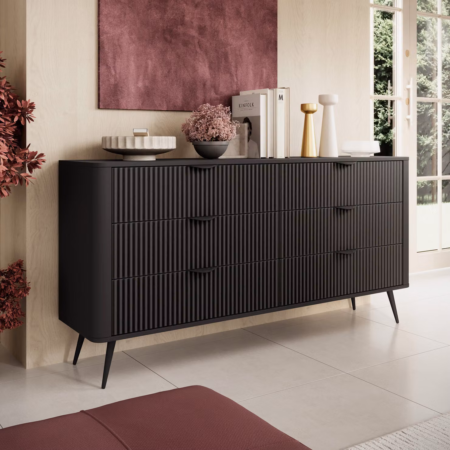 AX LIVING Cassettiera nera con cassetti Vespasia 163 6S 163,2cm