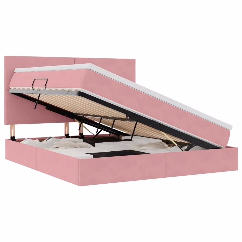 Letto con contenitore e materasso vidaXL in velluto rosa con illuminazione LED e porta USB L/P/H: 180 x 200 x 128 cm – 2