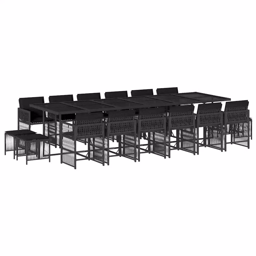 vidaXL Set da Pranzo da Giardino 17 pz in Polyrattan Nero con Cuscini e Tavolo in Vetro – 2