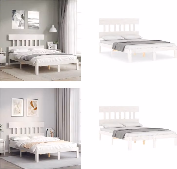 vidaXL Letto in legno massiccio con testiera bianca 140x200 cm - Giroletto - Cornici per letti - Struttura per letti - Letto