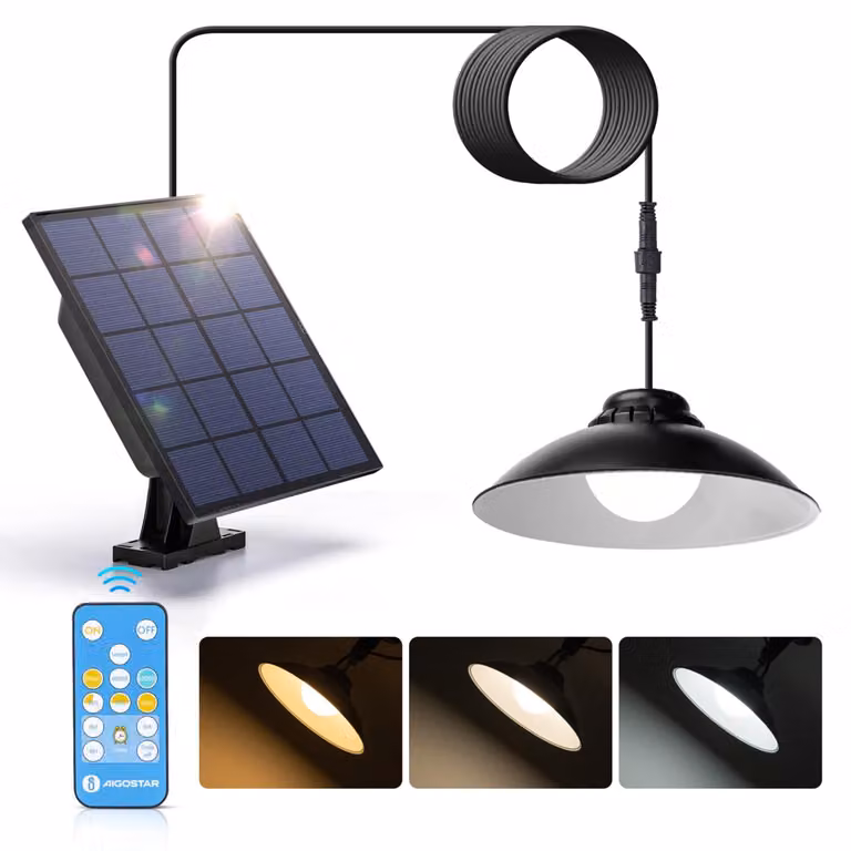 Lampade solari Aigostar per esterni con telecomando, 50W LED, lampada solare da parete, grado di protezione IP65, lampada solare da esterno dimmerabile/con timer, grande capacità della batteria, lampade solari con cavo da 3 metri – Bianco