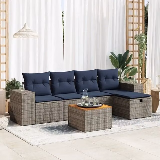 Set Divano da Giardino 6 pz con Cuscini Grigio in Polyrattan 3325869