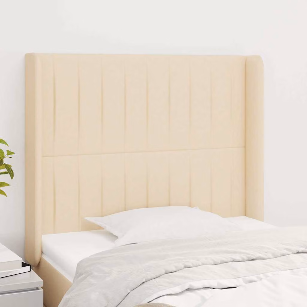 Testiera ad orecchio vidaXL in tessuto beige con struttura in legno L: 103 cm, P: 16 cm, H: 118-128 cm