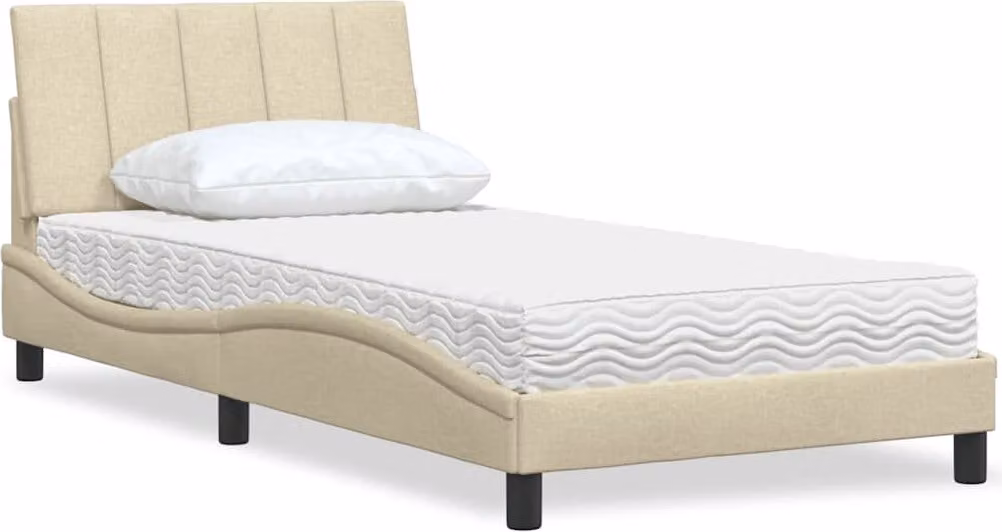 Letto con Materasso Hanko Crema 100x200 cm in Tessuto