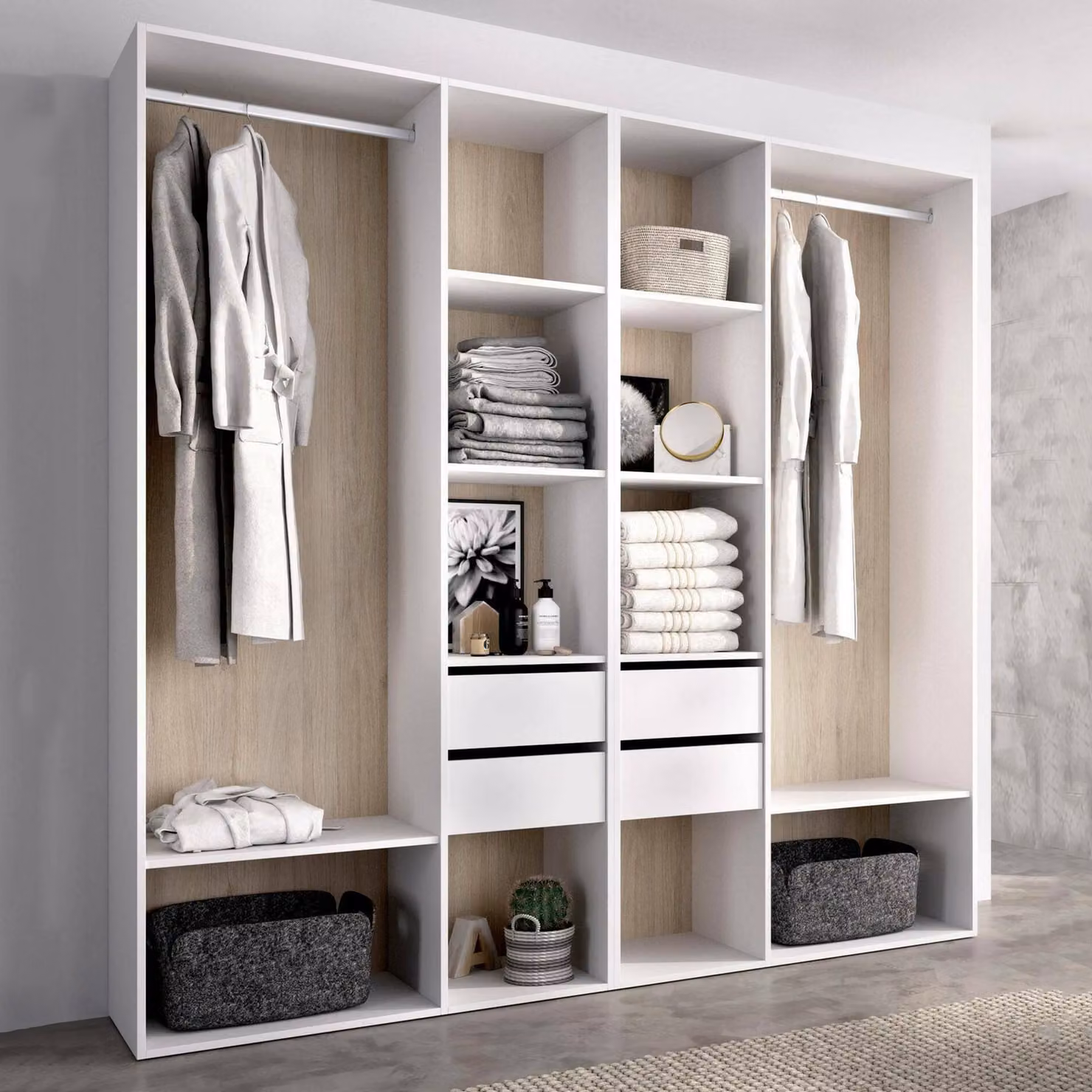 Dmora Guardaroba Grande Mala 45x205h cm Bianco, Appendiabiti 12 Vani