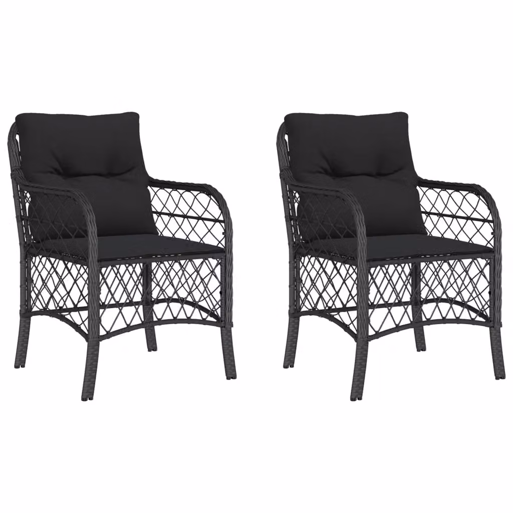 Set di 2 sedie da giardino vidaXL in polyrattan nero con cuscini e braccioli – 2