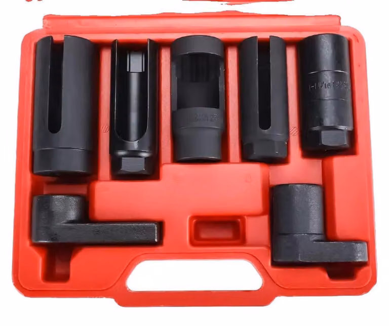 Set di chiavi a bussola per sensori di ossigeno, materiale al cromo-molibdeno, asola da 7 mm, esagono da 22 mm, lunghezza 80 mm, attacco quadrato da 3/8 di pollice