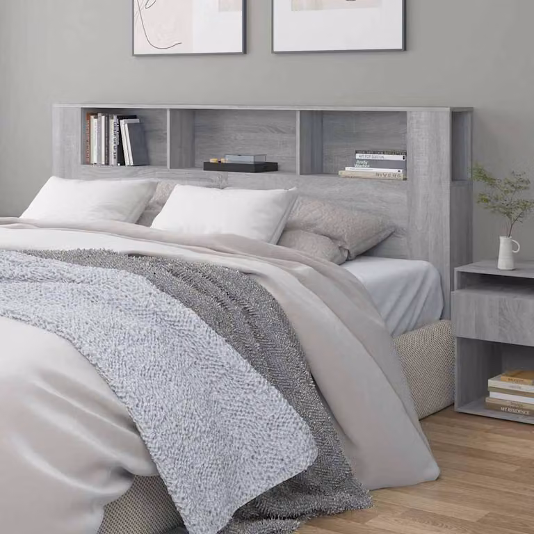 Testiera con contenitore e ripiano integrato vidaXL, colore Grigio Sonoma, L: 200 cm, P: 18,5 cm, H: 104,5 cm