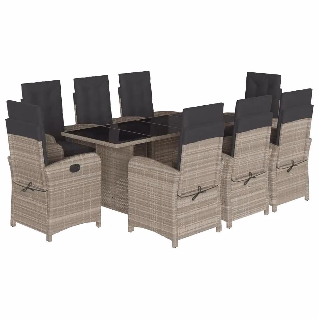 Set Pranzo da Giardino vidaXL in Polyrattan con Cuscini e Tavolo in Vetro, 9 Pezzi, Grigio Antracite – 2