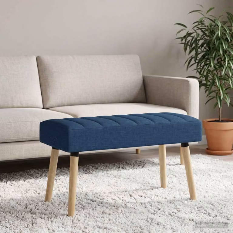 Panchina trapuntata a canale vidaXL in tessuto blu con struttura in legno di gomma L: 80 cm, P: 40 cm, H: 46 cm