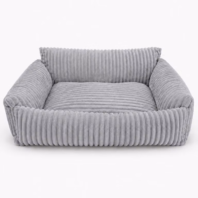 DIVANO PER CANI PURRE, LETTO PER CANI, TESSUTO IN PELUCHE E CORD, COLORE GRIGIO, DIMENSIONI L: 100x75x35 cm