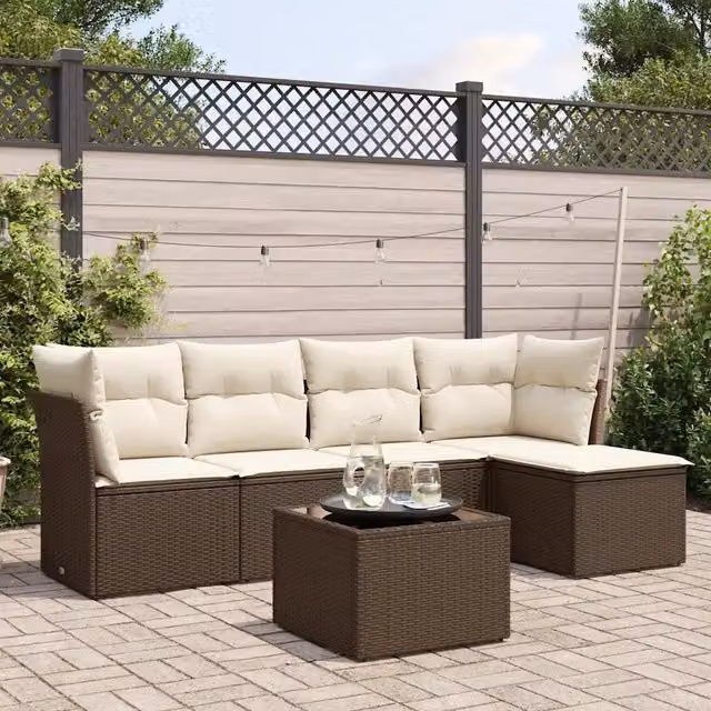 Set Divano da Giardino 6 pz con Cuscini Marrone in Polyrattan 3249412