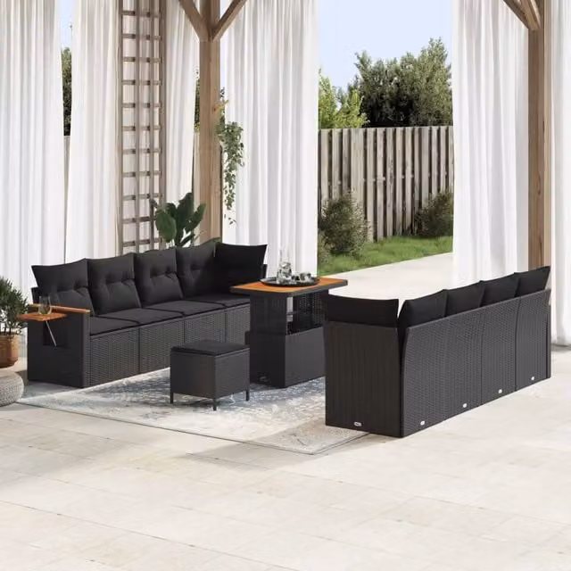 Set Divano da Giardino 12 pz 10-Numero di posti Nero polyrattan 3365099