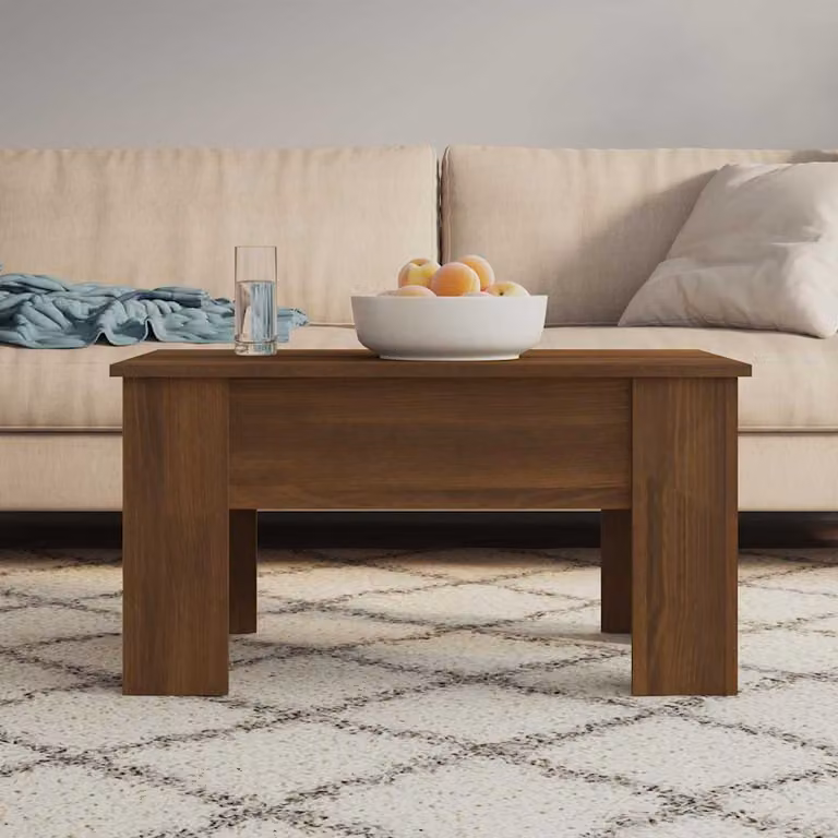 Tavolino da salotto moderno vidaXL in legno rovere marrone, forma rettangolare con meccanismo sollevabile, L: 79 cm, P: 49 cm, H: 41 cm