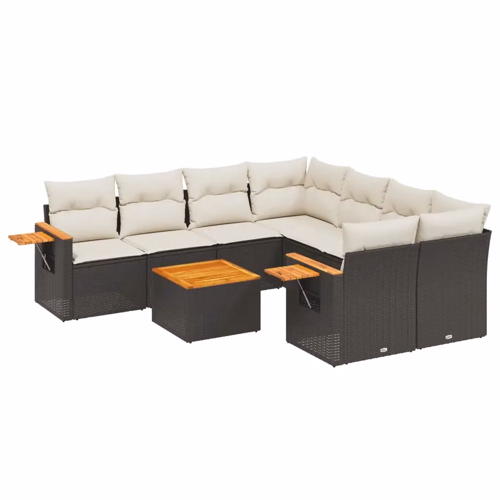 Set di divani da giardino vidaXL in polyrattan nero con cuscini e tavolino da esterno – 2