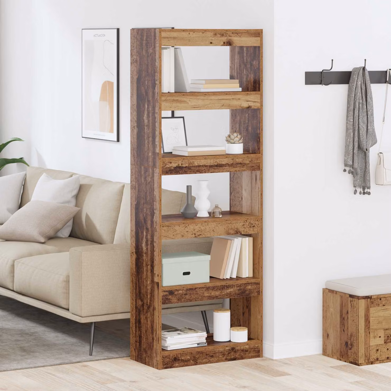 vidaXL Armadio per Libri Moderno in Legno Vecchio Marrone con 5 Livelli L/P/H: 60 x 30 x 166 cm
